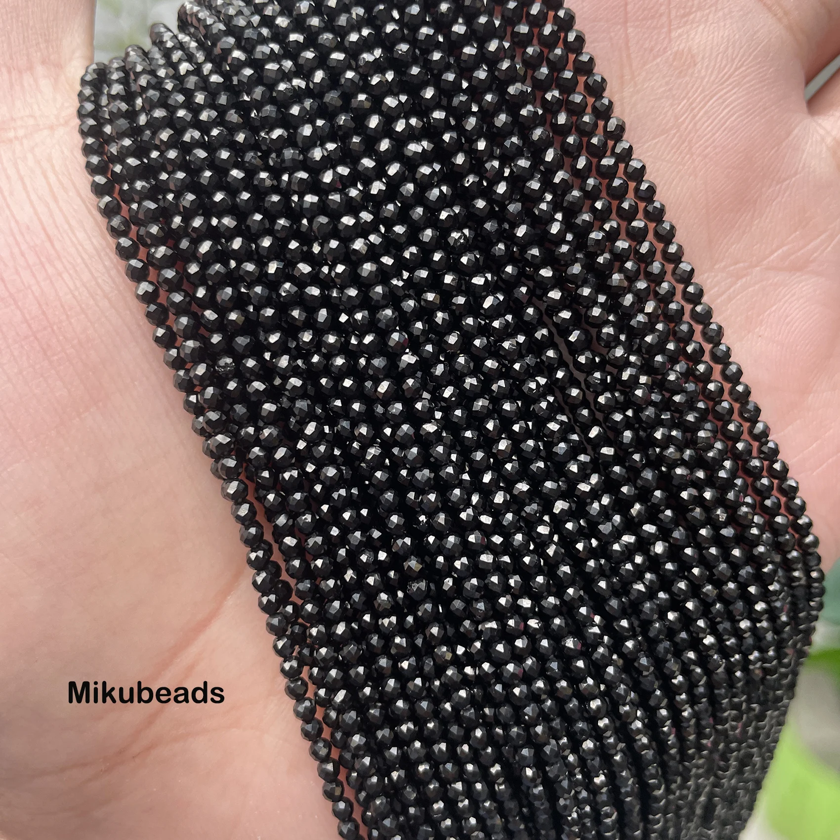 Wholesale (4strands) Natural Black Spinel 2mm Faceted Round Loose Beads Shinny Stone For Jewelry Making DIY Bracelet Necklace 2