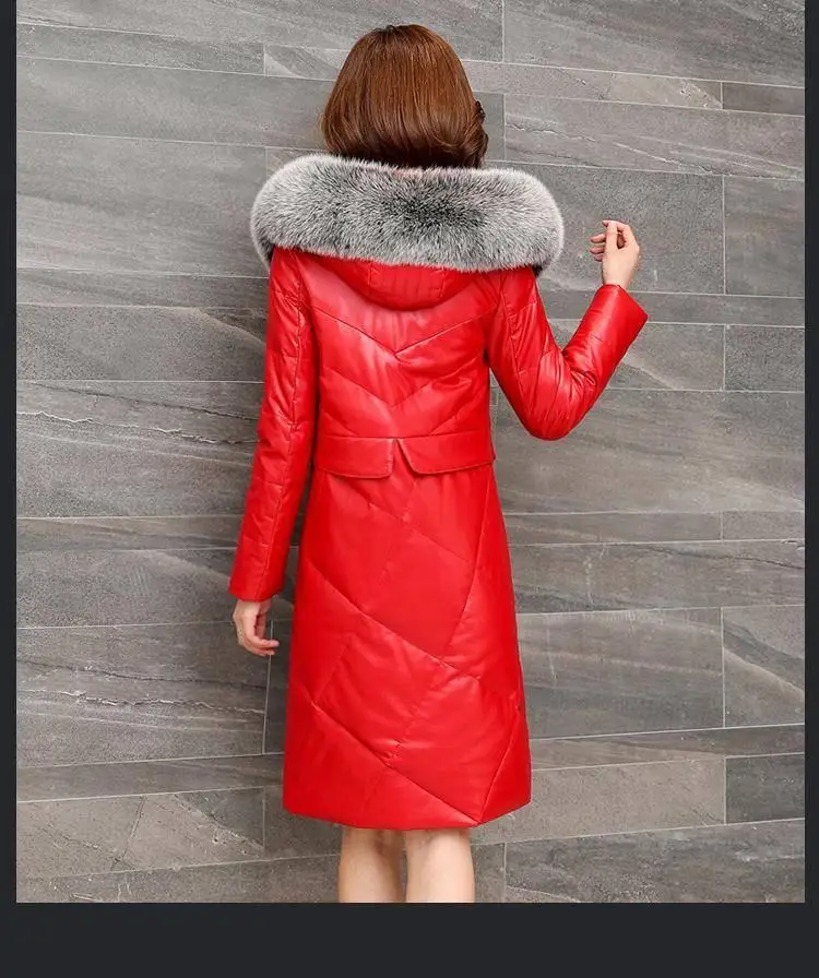 Зимний женский пуховик из натуральной кожи с капюшоном и натуральным лисьим мехом, большие размеры 4XL, Женское пальто из натуральной овчины Veste Femme R249