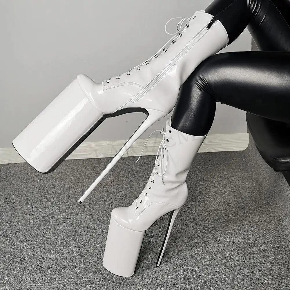 LF223 White BERZIMER/очень высокие сапоги; женская обувь на платформе с боковой молнией и круглым носком; обувь на шнуровке; zapatos mujer; большие размеры 45, 47 - Цвет: LF223 White