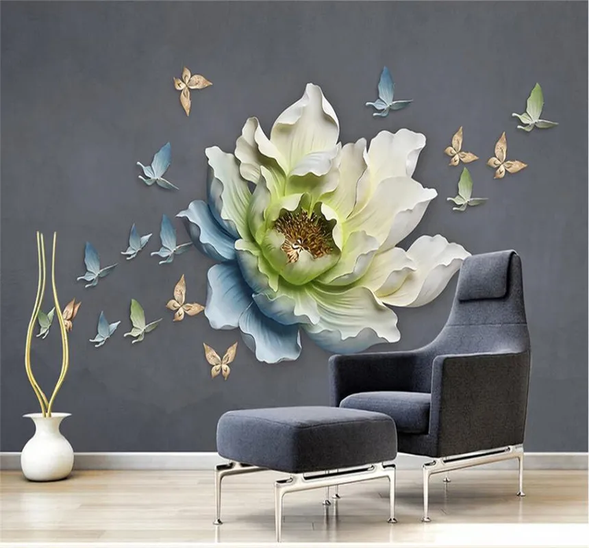 XUESU  Customizable wallpaper 3D/5D/8D waterproof wall covering modern simple three-dimensional relief flower butterfly