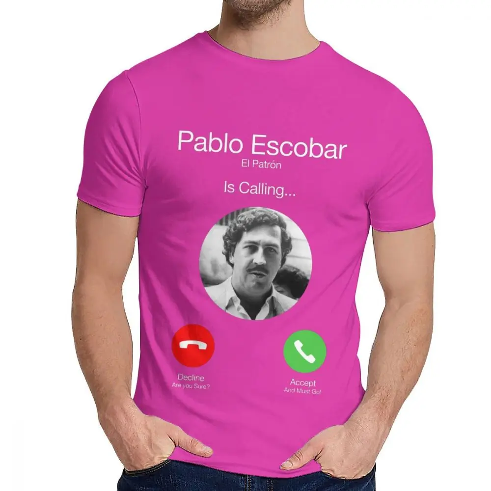 Пабло Эскобар вызов мужские футболки El Patron телефон Повседневная футболка с круглым вырезом на заказ унисекс Чистый хлопок большой размер футболка - Цвет: Фуксия