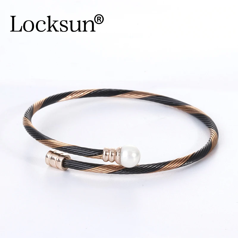 Locksun Новое поступление 585, розовое золото, нержавеющая сталь, браслеты с геометрическим жемчугом в виде ракушки, милый Рождественский фестиваль, подарок для женщин, браслеты