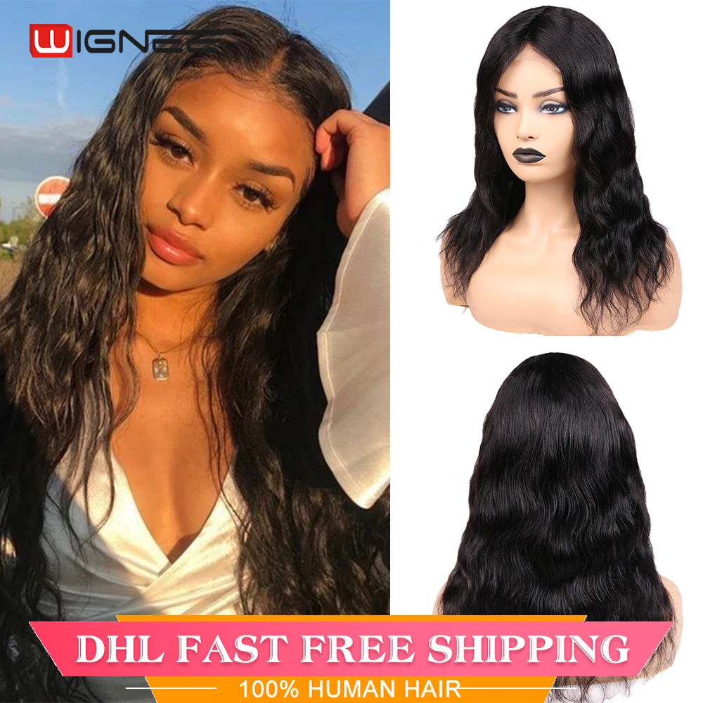 Wignee 4*4 Lace Closure Natural Wave Human Hair Wigs For Black Women Middle Part Brazilian Remy Hair Glueless Lace Human Wigs