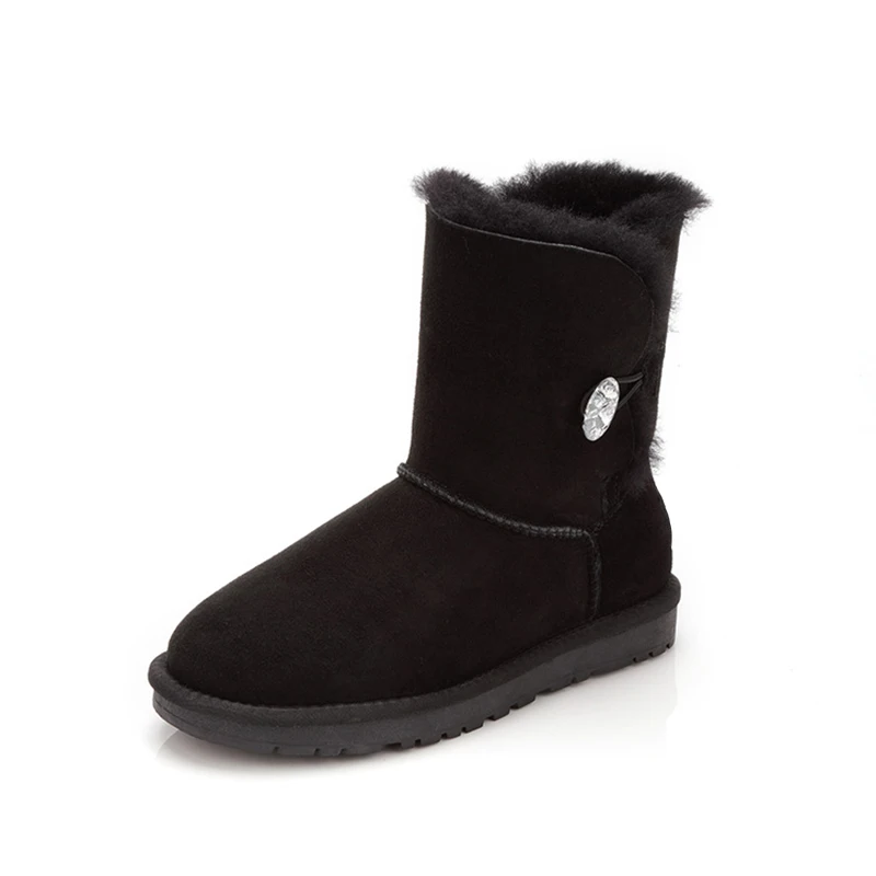 Модные зимние ботинки наивысшего качества на натуральном овечьем меху; женские ботильоны на нескользящей резиновой подошве; теплые шерстяные зимние ботинки; обувь - Color: Black