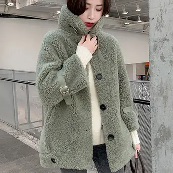 

Women New 2020 Winter Real Fur Overcoat Genuine Sheep Shearing Lady Casual Warm Natural Sheep Lamb Wool Fur Coat Outerwear L958