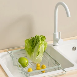 Drainboard Kitchen Sink Basket Gadget Stainless Steel Vegetables Drain Portable Shelf Fregaderos De Cocina Kitchen Items YQ50