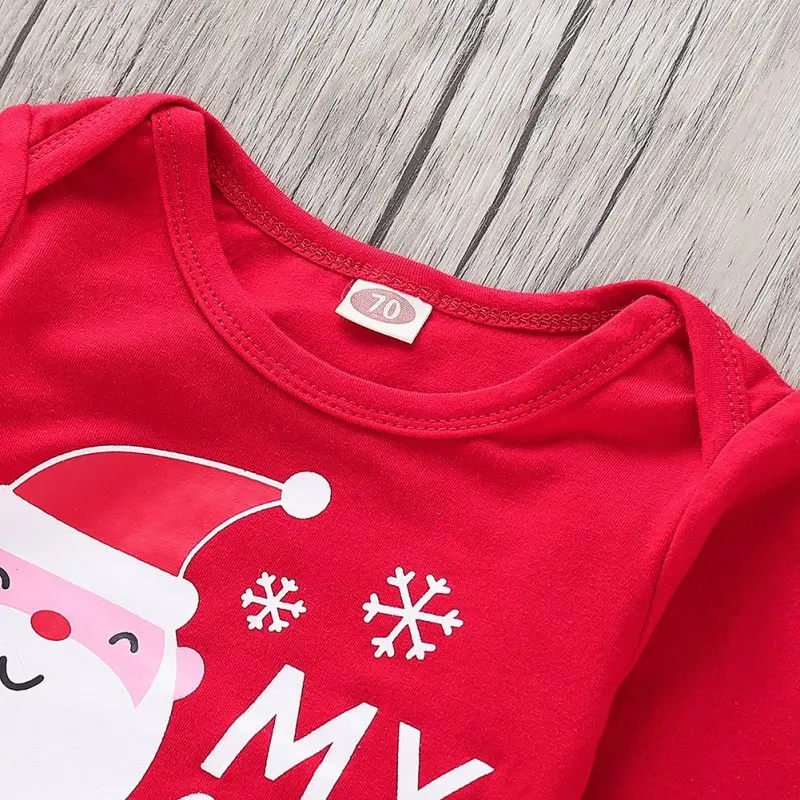 Рождественский комплект одежды из 2 предметов для новорожденных; хлопковый комбинезон с длинными рукавами и принтом Санта-Клауса+ штаны; новогодний костюм