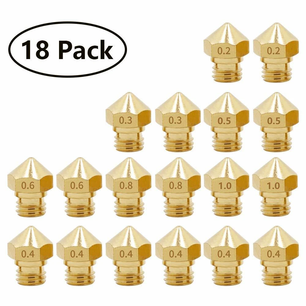 MK10 Nozzle 18 Piece Extruder Nozzle for 3D Printer Compatible with M7 Thread 1.75 Filament e.g. Flashforge Finder//Creator - Monoprice Select Mini V2 - Anet a8- Qidi Tech 3D Printer
