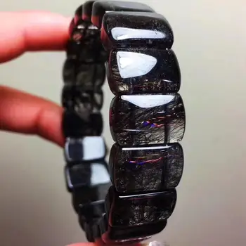 

Genuine Natural Black Rutilated Quartz 15x10mm Gemstone Women Men From Brazil Rectangle Beads Wealthy Stone Bracelet AAAAA