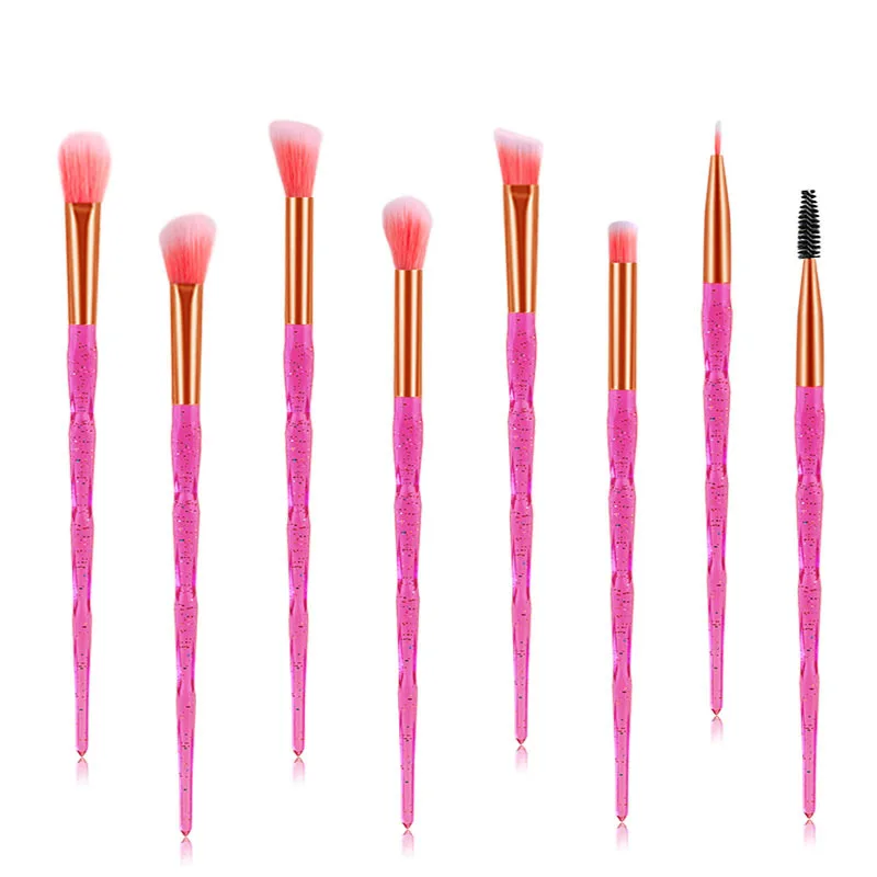 8Pcs Pink Crystal 20 шт набор алмазных кистей для макияжа, косметическая Кисть для макияжа, косметическая пудра, Тональная основа для растушевки тени для глаз кисточка для Бровей Ресниц - Handle Color: 8Pcs Pink Crystal