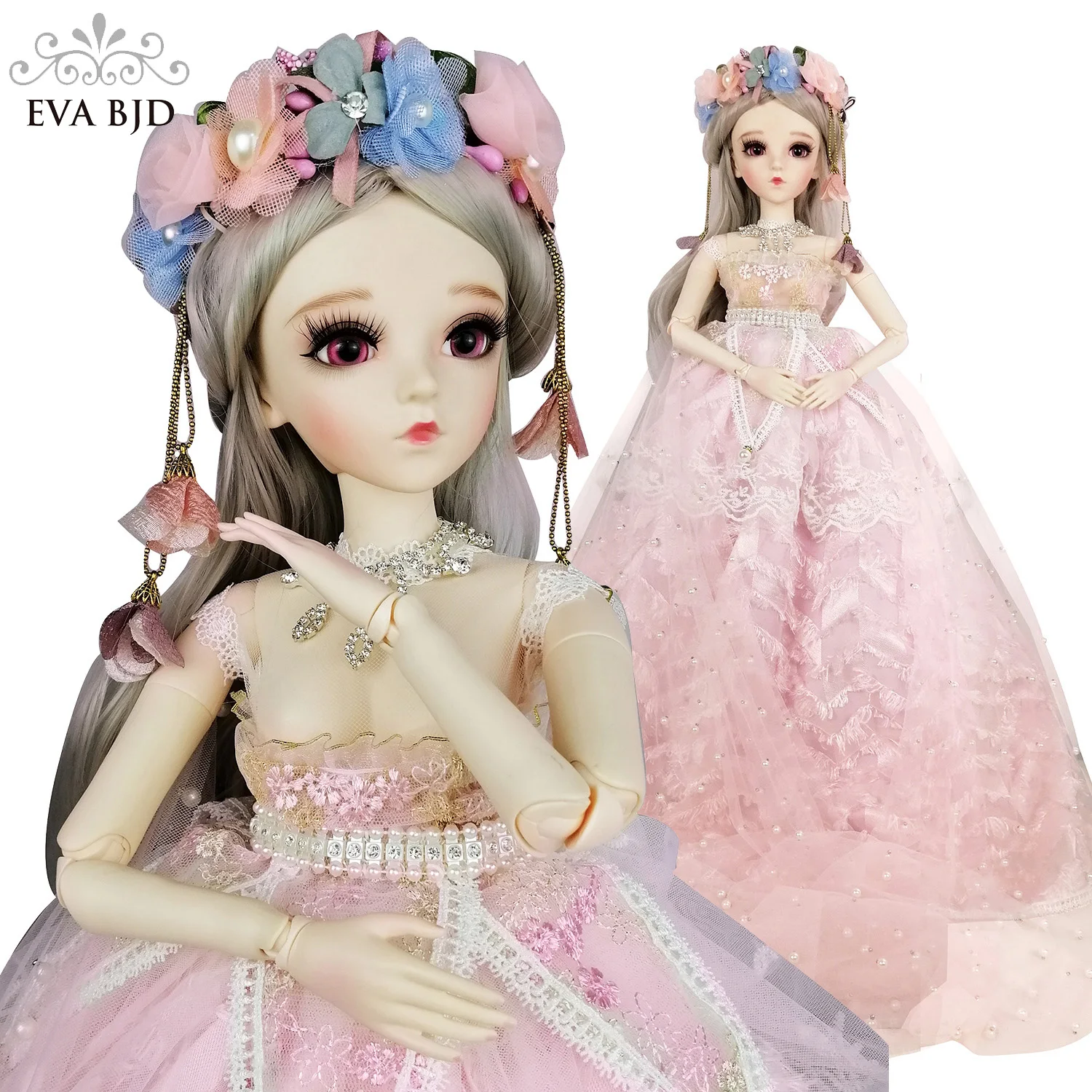 2" полный набор BJD кукла+ макияж ручной работы 24 дюймов 60 см EVA BJD леди+ стеклянные глаза+ аксессуары парики одежда обувь DA008-3L04