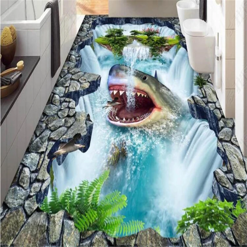 

beibehang Custom walkway exhibition hall floor flow water make money floating mountain dolphin 3D outdoor painting floor