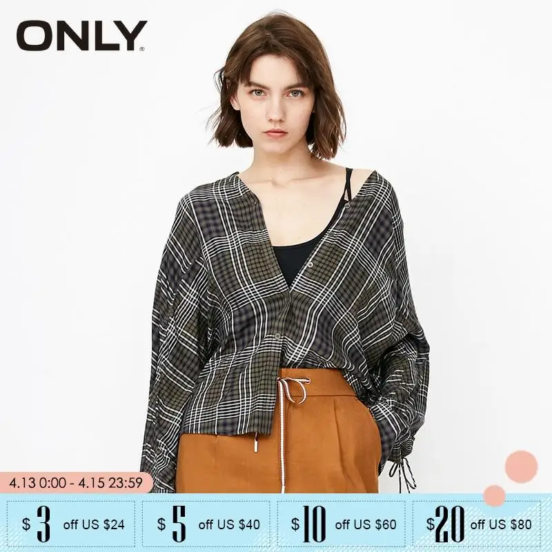 

ONLY spring loose v-neck lace long sleeve shirt Blouse| 118305502
