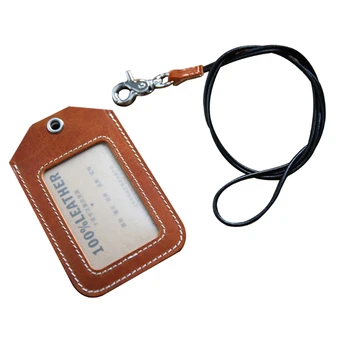 

Vertical Style Leather ID Card Badge Holder Case with Neck Strap Lanyard