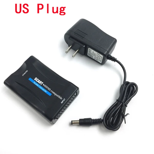 SCART To HDMI-compatible Video Audio Converter AV Signal Adapter Receiver For HDTV Sky Box STB TV DVD With EU Power Plug 1080P HDMI To AV Adapter Audio Video Converter Adapter