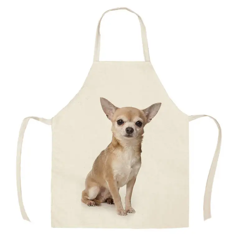 1Pc Kitchen Apron Sketch Wearing Pug Pet Dog Cat Printed Sleeveless Cotton Linen Aprons for Men Women Home Cleaning Tools WQ456
