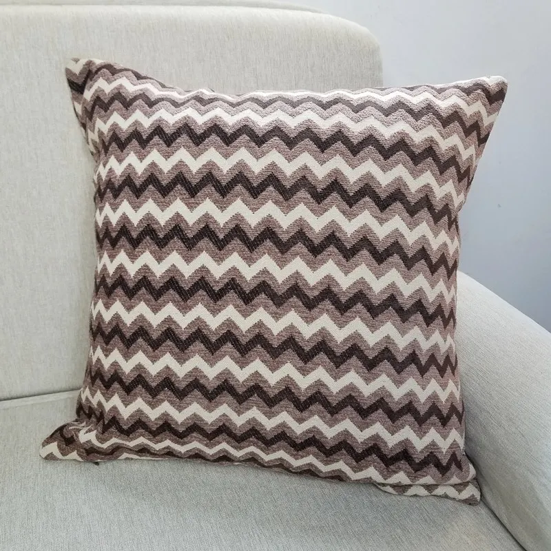 

Modern Geometric Brown Zigzag Design Chenille Woven Jacquard Decorative Pillow Case Sofa Chair Cushion Cover 45x45cm 1pc/lot