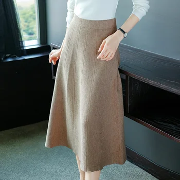 

Knitted Skirt 2019 Autumn New Knitted Skirt Female A-line Skirt High Waist Mid-length Skirt Autumn and Winter