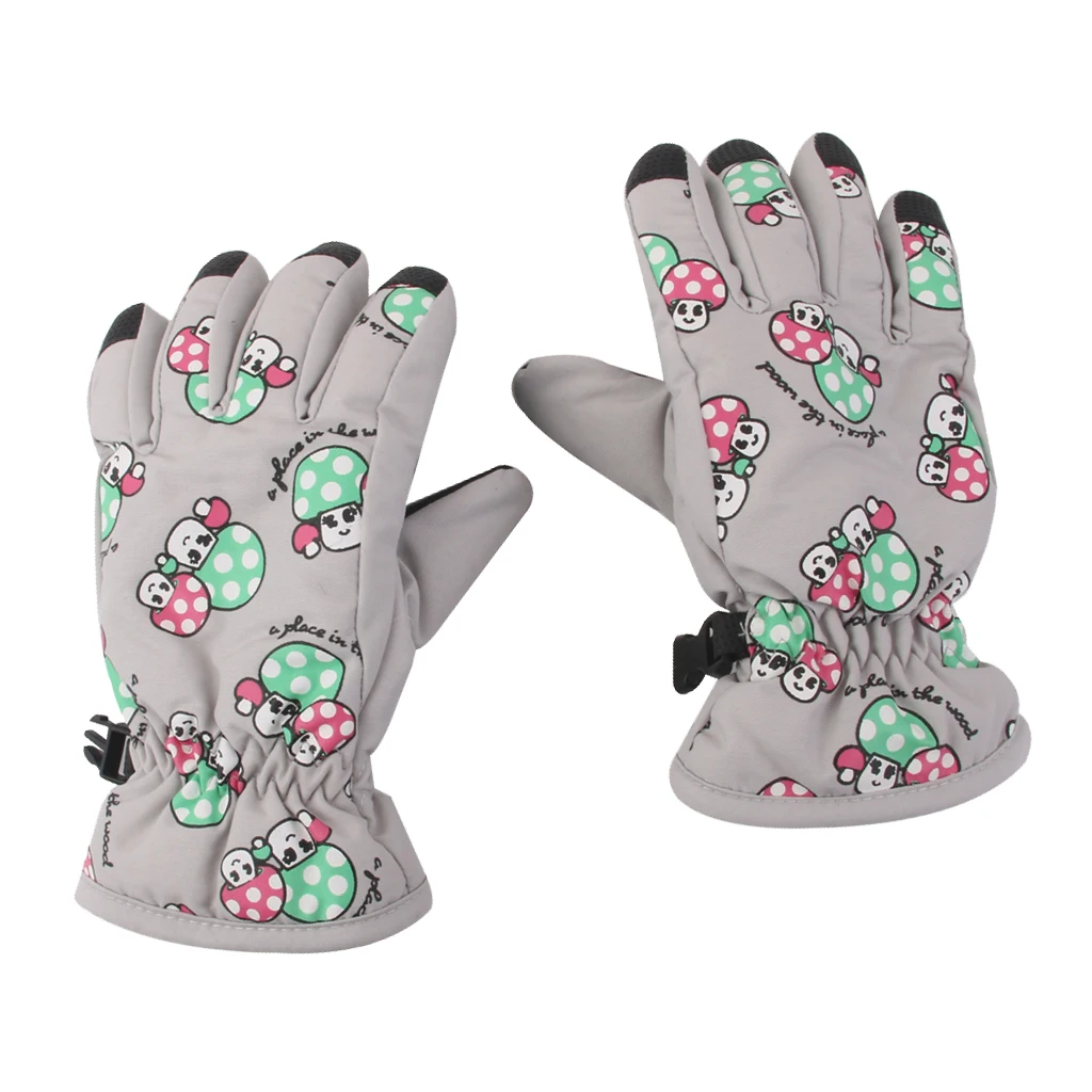 1 Pair Winter Warm Breathable 2-4 Years Children Kids Ski Gloves Light Gray Outdoor Waterproof Snow Skiing Gloves