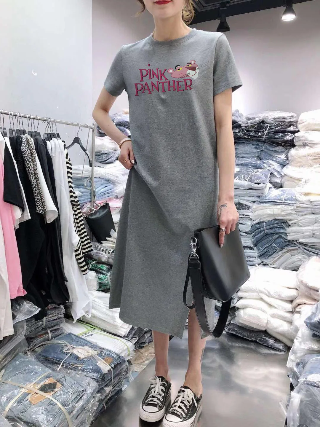 

Short Sleeve Women's Summer 2019 New Style Slit over-the-Knee Long T-shirt Skirt Loose And Plus-sized Casual Versatile Dress
