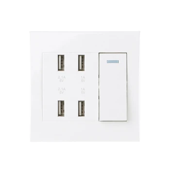 

220V 10A Wall Switch Socket 4 Port USB Charger Power Outlet Adapter Panel