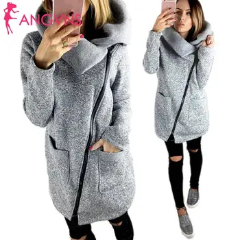 

Women Fashion Casual Turn Down Collar Long Sleeve Patchwork Zipper Causal Spring, Winter, Autumn Long Jacket