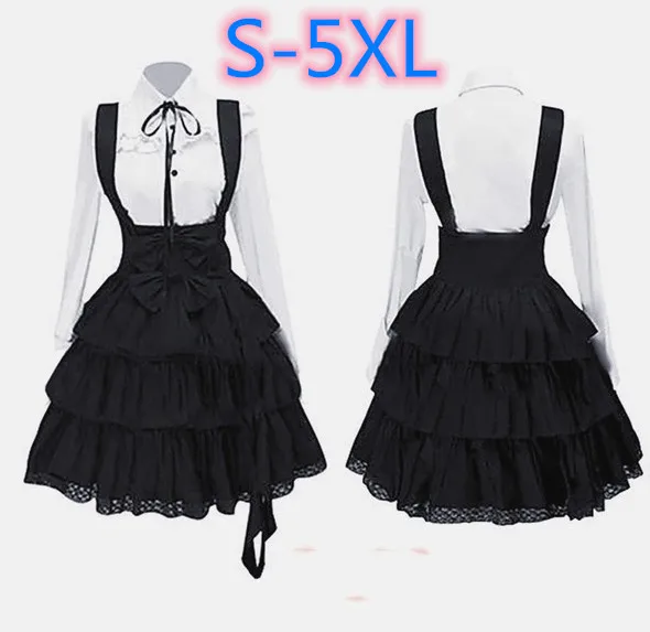 Women's Classic Lolita Dress Vintage Inspired Women's Outfits Cosplay Anime Girl Black Long Sleeve Knee Length Shirt Dress