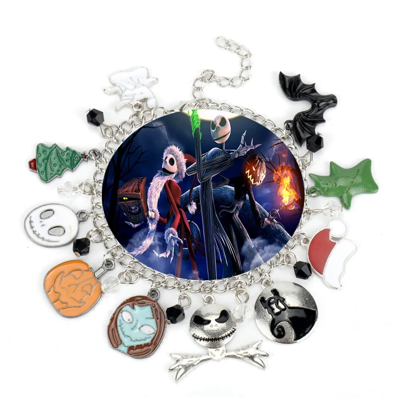 Кошмар перед Рождеством браслет металлический череп летучая мышь очаровательные браслеты для женщин модные ювелирные изделия Женский браслет черный