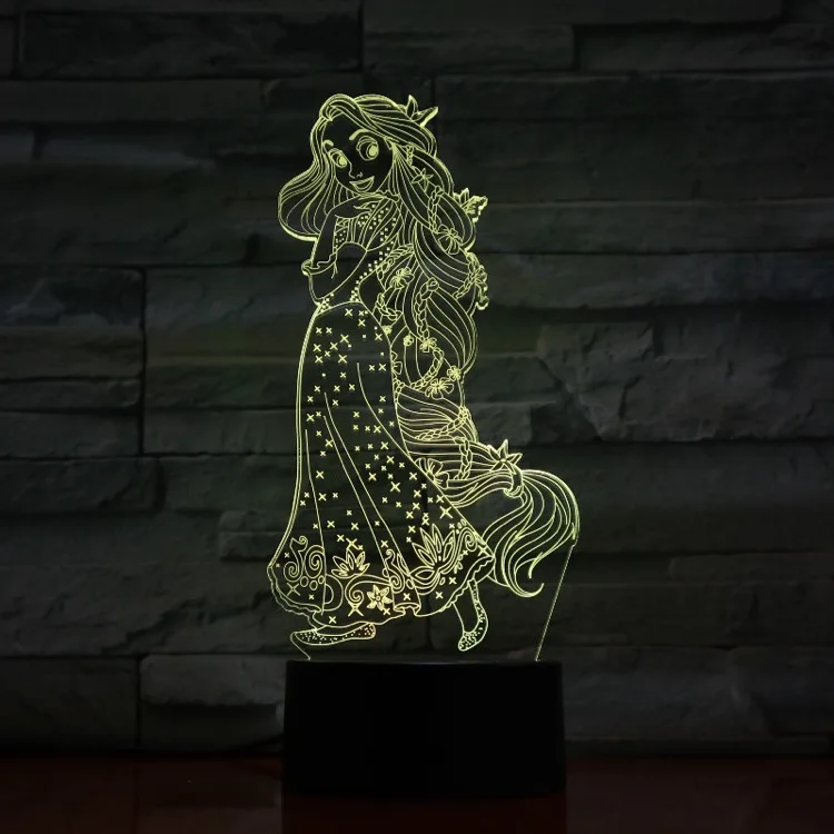 Rapunzel Мультяшная Принцесса Жасмин 3d ночной Светильник Led девушка день рождения дочери подарок декор комнаты светильник сенсорный датчик настольная ночник Жасмин - Испускаемый цвет: Rapunzel