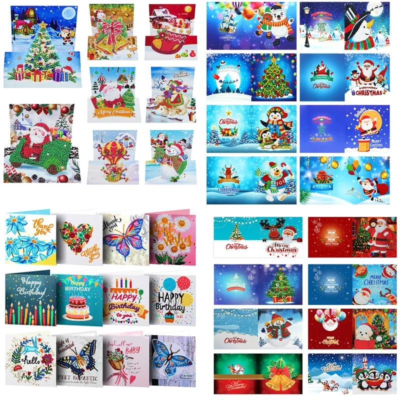

8pcs 5D DIY Diamond Painting Greeting Card Special-shaped Birthday Festival Card Santa Claus Xmas Postcards Craft Gift Christmas
