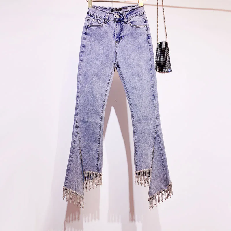 

Diamond drill tassel small micro-la jeans 7 minutes 8 split fork tight show thin network red street beat fashion summer light co