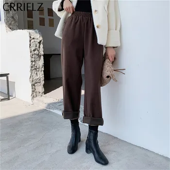 

Women Casual Ankle-length Pants High Loose Elastic Waist Straight Solid Flat Polyester CRRIFLZ