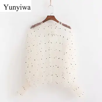 

2020 Women Sexy Transparent Polka Dot Print Casual Smock Blouses Ladie Lantern Sleeve Mesh Shirts Perspective Blusas Tops
