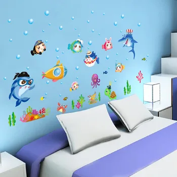 

Cartoon Underwater World Bathroom Children's Room Glass Window Decoration Removable Wall Stickers