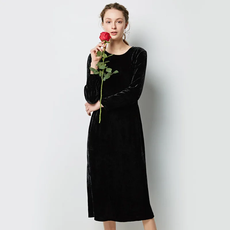 

black velvet silk dresses women 2020 summer long casual office work beach boho party dress plus size fashion slim dropship