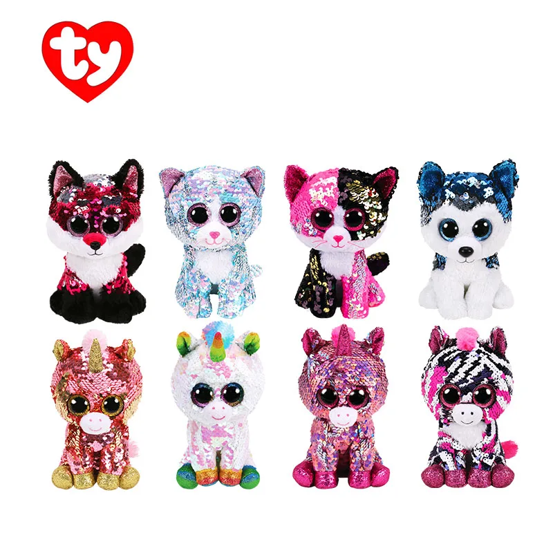15cm Ty Flippables Velvet Plush Animal Sequin Soft Stuffed Cat Fox Rabbit Unicorn Sheep Dragon Dog Penguin Toys | Игрушки и хобби