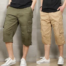 Модные горячие продажи Новое прибытие мужские повседневные шорты-карго чистого цвета ниже колена свободные Саржевые эластичные большого размера брюки A66