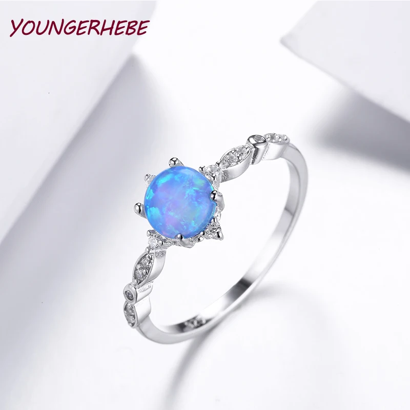 YOUNGERHEBE 925 пробы Серебряное обручальное кольцо круглой формы синий опал модные