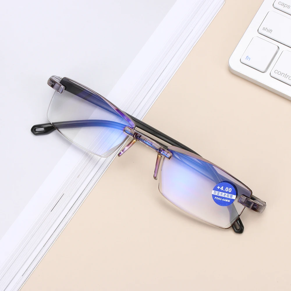 New Ultralight Rimless Reading Glasses Anti Blue-ray Radiation Protection Presbyopia Eyewear Computer Goggles+100-+400 Degree