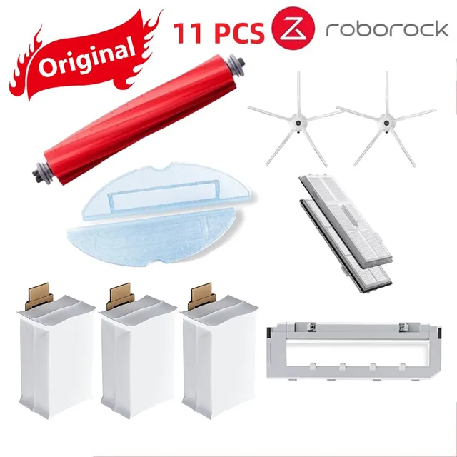 Original Roborock S7 Parts of Washable Filter Main Brush Mop Cloth Side Brush Dust Bag Bracket Robot Vacuum Cleaner Accessories White 11pcs