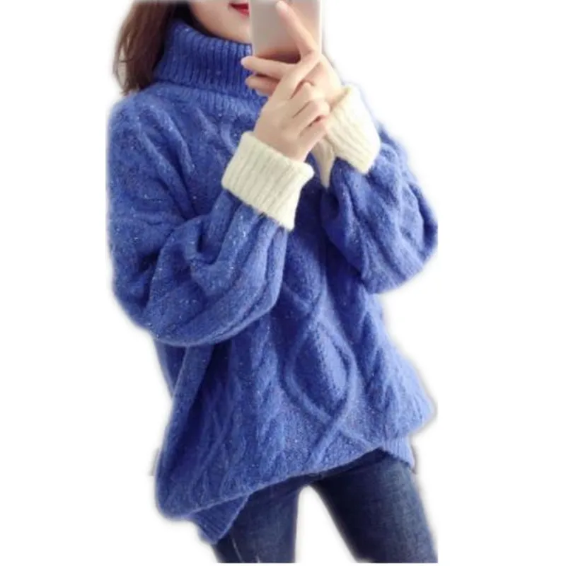 Pull Femme Hiver, толстый осенний зимний женский свитер, пуловеры, теплая водолазка, вязанные рубашки, джемпер, свободная теплая вязаная одежда H167