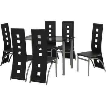 

Dinette Combination Modern Small Apartment Rectangular Home Dining Table Nordic Style Dinner Together 7 Pieces Black Modern