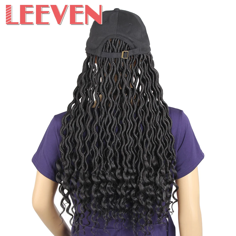 Leeven 22 дюймов дредлок волос парики синтетические Черные Шляпы прикрепленные кепки с бейсбольной шляпой с завитком в конце богиня Locs парик