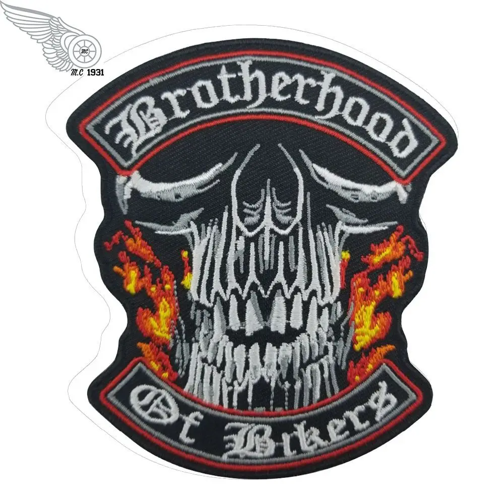 Brotherhood bikers Skull Embroidery Patch rider punk clothing chest size Iron On applique patches for jacket decoration