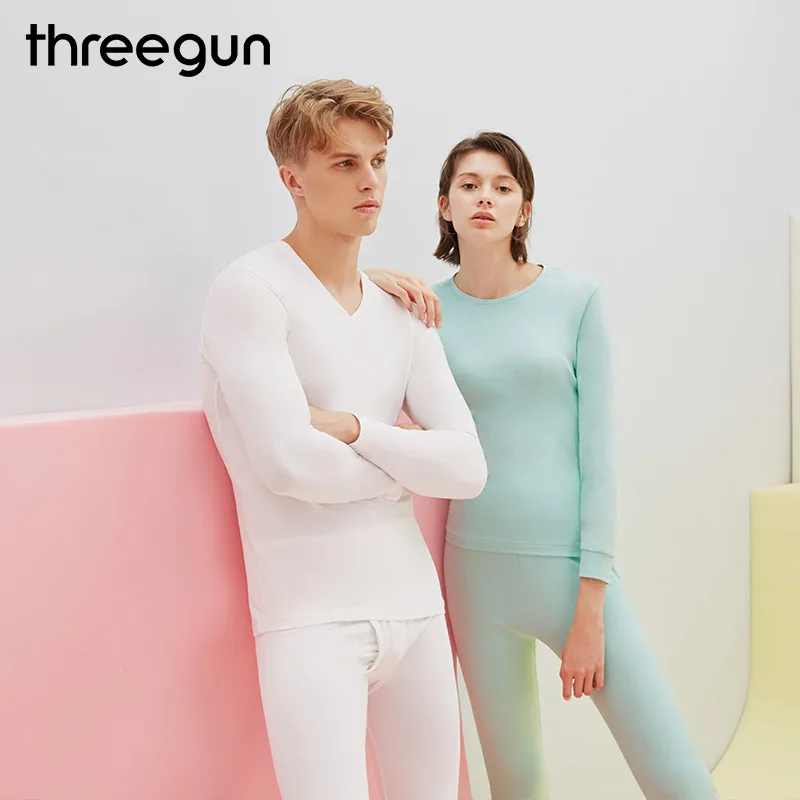 THREEGUN Lycra Нижнее белье Зимнее мужское теплое тепловое нижнее белье Пара Мужчины Длинные Джонс Установить Второй термальный женский