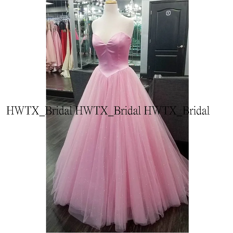 HWTX_Bridal на заказ Розовые платья для выпускного вечера милое Тюлевое Расшитое бисером ТРАПЕЦИЕВИДНОЕ длинное вечернее платье официальное платье для особых случаев