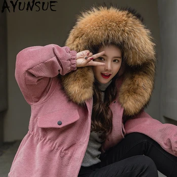 

AYUNSUE Winter Jacket Women Clothes 2020 Thick Korean Style Corduroy Coat Large Fur Collar Down Cotton Overcoat Jackets KJ3462