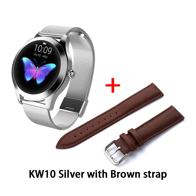 silver a brown strap KW10 band IP68 Водонепроницаемые Смарт-часы для женщин Прекрасный браслет монитор сердечного ритма мониторинг сна Smartwatch подключение IOS Android - Цвет: silver a brown strap