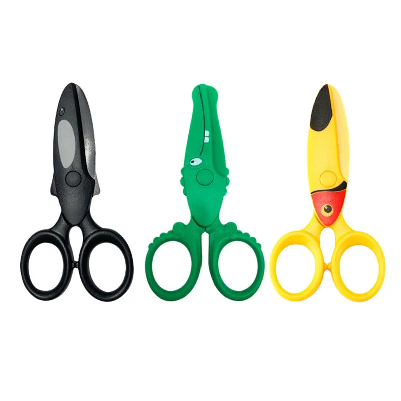 Mini tijeras de plástico con dibujos animados para niños, accesorio de seguridad con cabeza redonda, Manual de jardín de infancia, 1 unidad