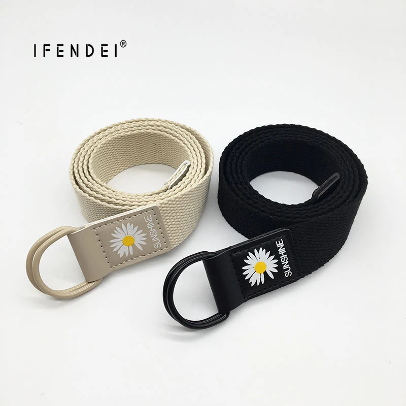 

IFENDEI Adjustable Canvas Belt Unisex Korean Style Belts Little Daisy Print Fashion Aesthetic Students Women Belt 2020 Sunflo